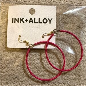 INK and ALLOY Pink Beaded Hoop Earrings
